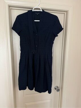 Brooks Brothers Navy Eyelet Belted Mini Dress